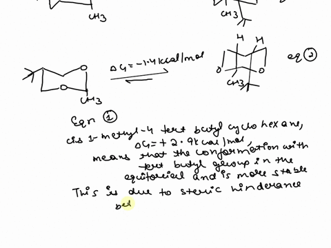 question-2-the-gibbs-free-energy-for-the-equilibrium-between-the-two-chair-conformations-of-cis-methyl-4-tert-butylcyclohexane-is-ca-29-kcalmol-eq-1-however-in-the-acetal-depicted-in-eq-2-th-73989