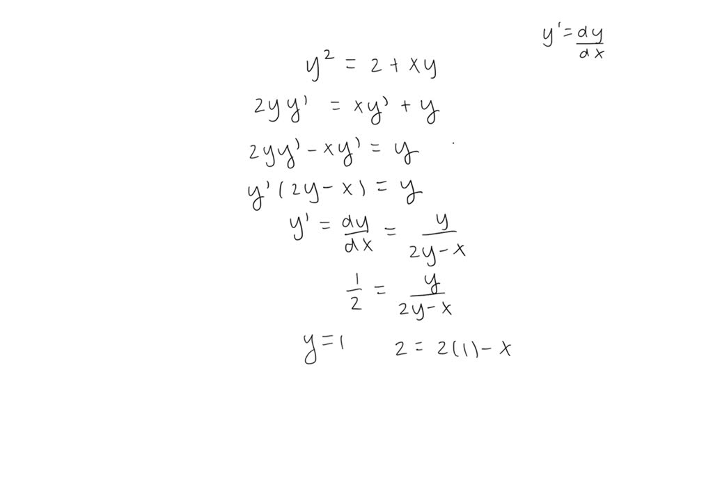 SOLVED: Consider The Curve Y' = 2 + Xy Dy. A) Solve For Dx. B) Find All ...