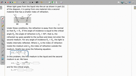 when-light-goes-from-the-liquid-into-the-air-as-shown-in-part-b-of-the-diagram-it-is-going-from-one-material-into-a-second-material-that-has-smaller-index-of-refraction-liquid-a-b-under-thes-54124
