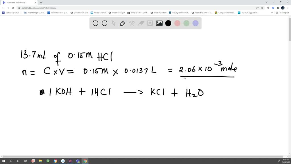 SOLVED how many mL 2.3 M HCl is required to neutralize 85 g of KOH
