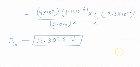 three-charges-q1-61-c-q2-39-c-and-q3-11-c-are-located-at-the-vertices-of-an-equilateral-triangle-with-side-d-61-cm-as-shown-in-figure-1-figure-1-a-what-is-the-x-component-of-the-net-force-on-61089