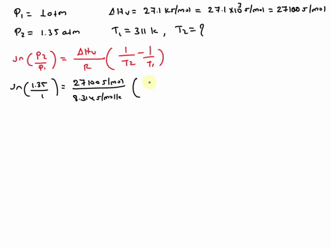 the-normal-boiling-point-of-liquid-bromoethane-is-311-k-assuming-that-its-molar-heat-of-vaporization-is-constant-at-271-kjmol-the-boiling-point-of-czhsbr-when-the-erternal-pressure-is-135-at-67183
