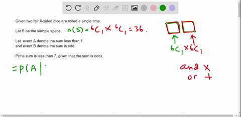 find-the-conditional-probability-in-a-single-roll-of-two-fair-6-sided-dice-that-the-sum-is-less-than-7-given-that-the-sum-is-odd-73672