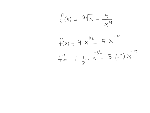find-the-derivative-of-fx9-sqrtx-frac5x9-type-your-answer-without-fractional-or-negative-exponents-fprimex-question-help-square-video-1-square-video-2