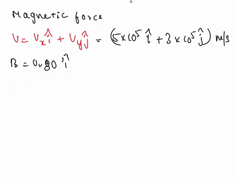 an-electron-is-moving-in-the-xy-plane-and-at-a-particular-instant-the-electron-has-velocity-vector-components-vx-50-x-105-ms-and-vy-30-x-105-ms-the-electron-is-moving-through-a-uniform-magne-30758