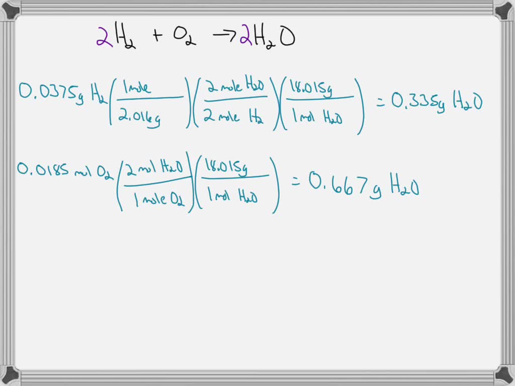 SOLVED A mixture of 0.0375 g of hydrogen and 0.0185 mol oxygen in a