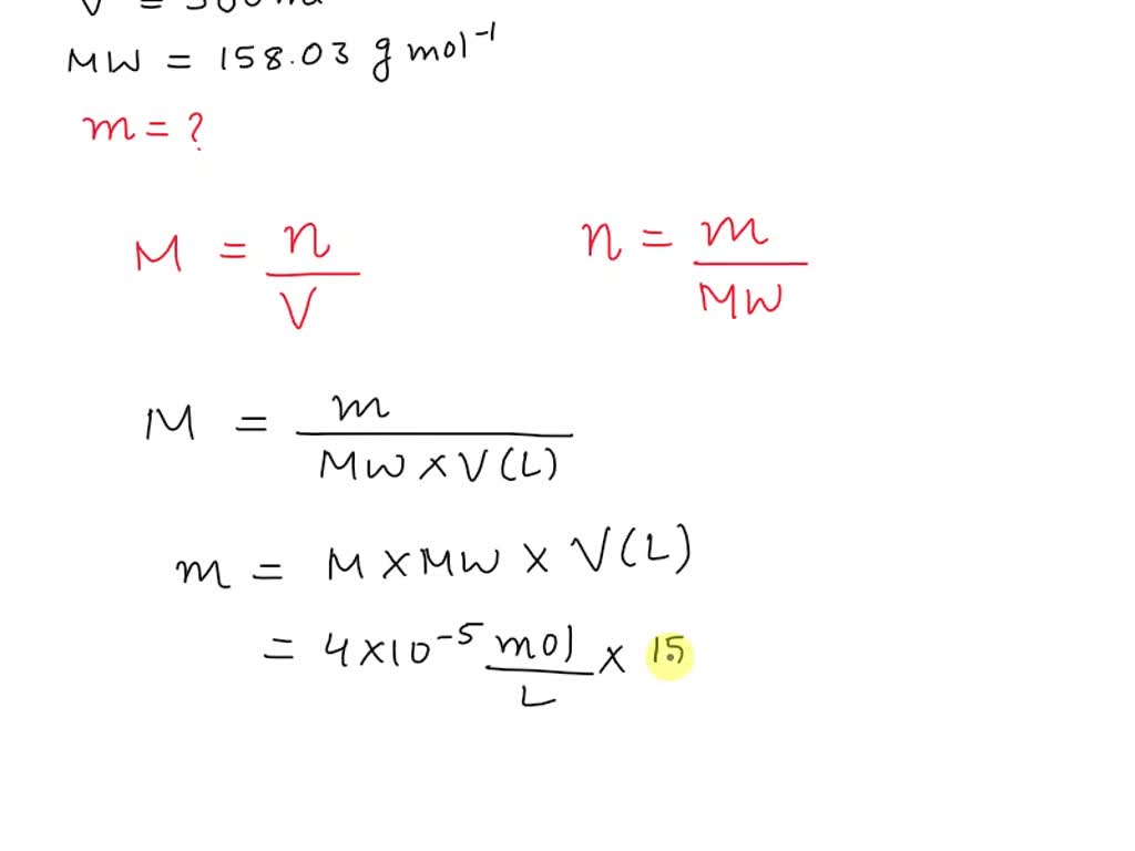SOLVED How to prepare a 500 mL 4x10^5 M KMnO4 solution? (Mw=158.03 g/mol)