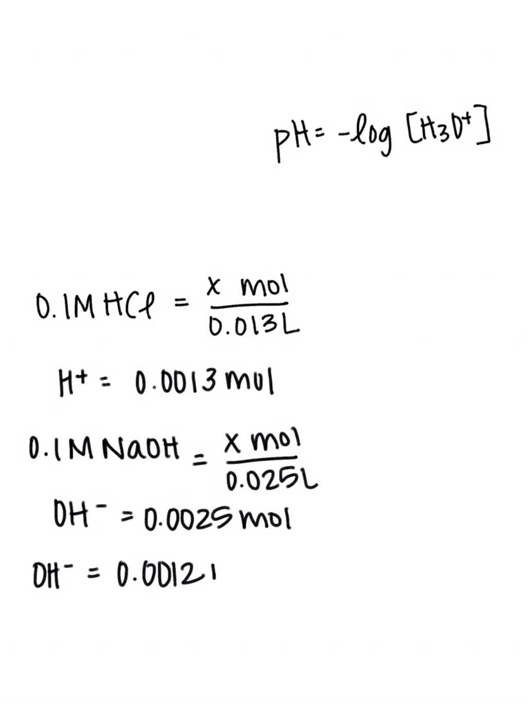 SOLVED: Calculate the pH when 13 mL of 0.1 M HCl is titrated with 25 mL ...