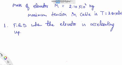 a-loaded-elevator-with-very-worn-cables-has-a-total-mass-of-210103kg210103kg-and-the-cables-can-withstand-a-maximum-tension-of-280104-nn-1-draw-the-free-body-force-diagram-for-the-elevatoras-76968