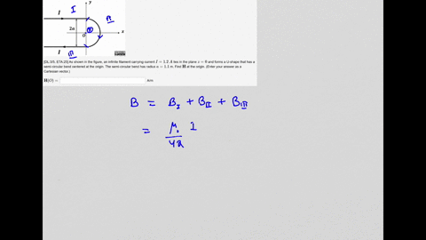 1point-1-2a-0-1-o-dl35eta25as-shown-in-the-figurean-infinite-filament-carrying-currenti12a-lies-in-the-plane-z0-and-forms-a-u-shape-that-has-a-semi-circular-bend-centered-at-the-origin-the-s-77632