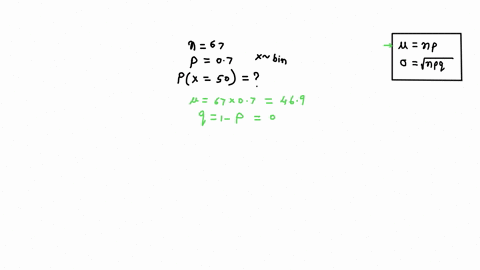 use-the-normal-distribution-to-estimate-the-probability-of-50-successes-for-a-binomial-distribution-with-n-67-and-the-probability-of-success-p-07-round-to-four-decimal-places-55776