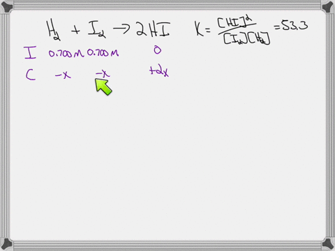 at-a-certain-temperature-the-equilibrium-constant-kc-for-this-reaction-is-533-h2gi2g2higkc533-at-this-temperature-0700-mol-h2-and-0700-mol-i2-were-placed-in-a-100-l-container-to-react-what-c-52336
