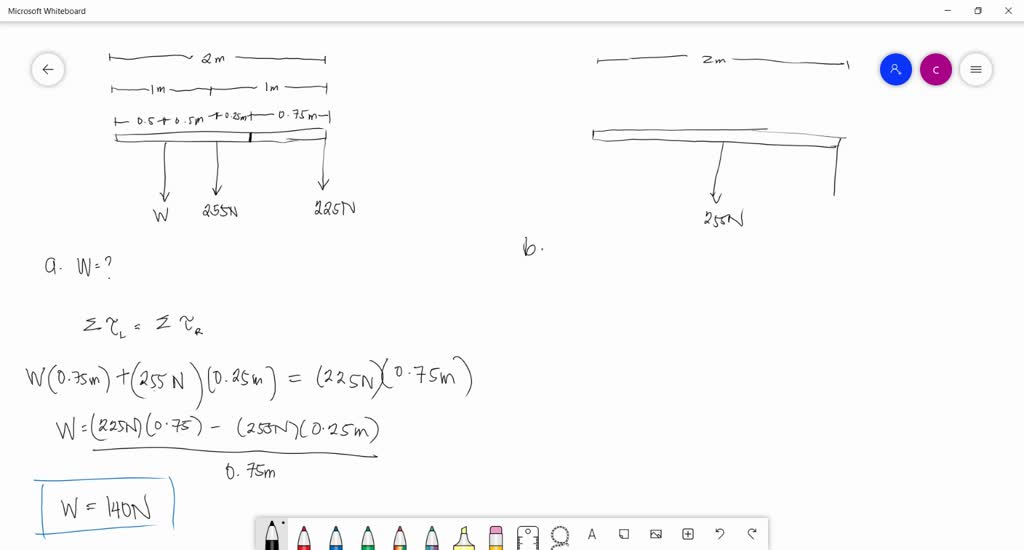 SOLVED A uniform, 255N rod that is 2.00 m long carries a 225N weight at its right end and an