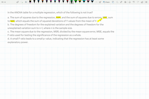 in-the-anova-table-for-a-multiple-regression-which-of-the-following-is-not-true-a-the-sum-of-squares-due-to-the-regression-ssr-and-the-sum-of-squares-due-to-errors-sse-sum-to-sst-which-equals-the-sum-