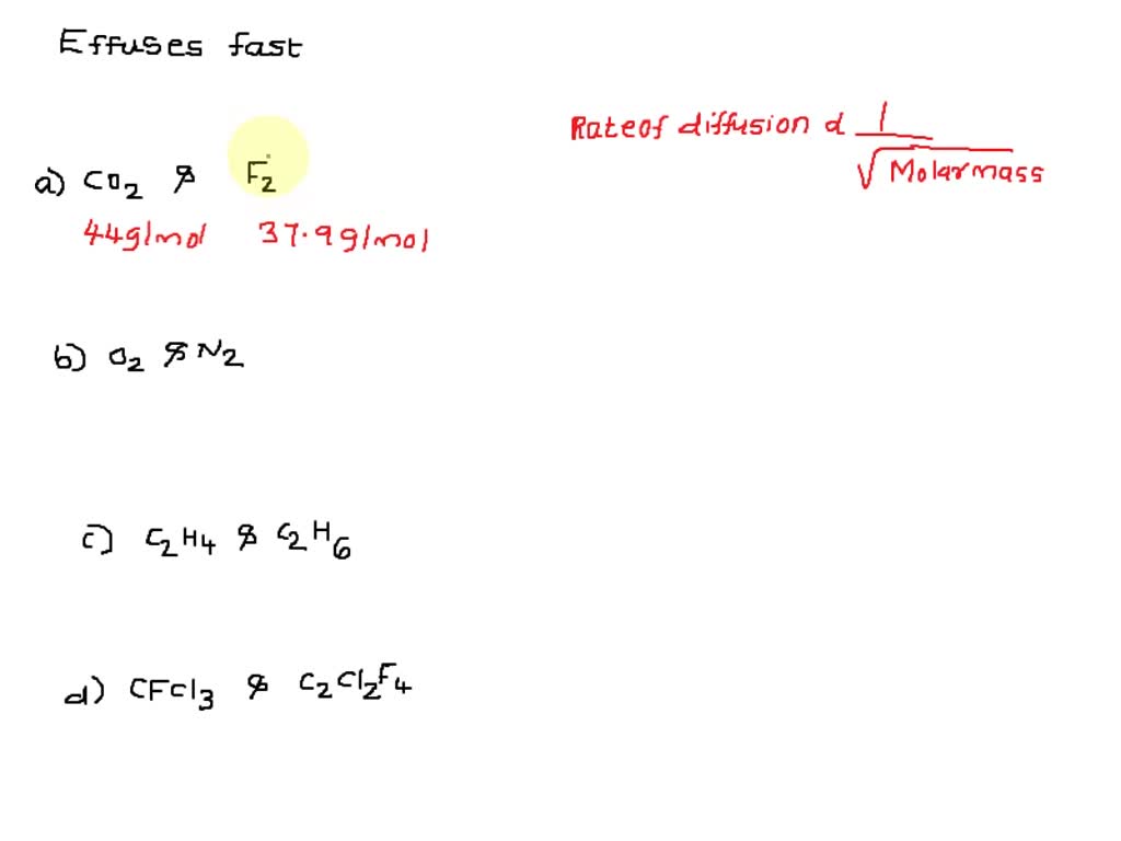 SOLVED in each pair of gases below tell which will effuse faster