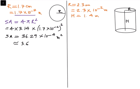 question-a-sphere-with-a-radius-of-17-cm-has-surface-area-of-oa-21-10-5-m2-b-91-10-4-m2-c-36-10-3-m2-d011-m2-0e-36-m2-question-2-a-right-circular-cylinder-with-a-radius-0f-23-cm-and-height-o-04772