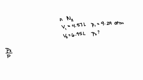 a-certain-mass-of-n2-occupies-a-volume-of-457-l-at-pressure-of-929-atm-at-what-pressure-will-the-n2-volume-be-695-l-83531