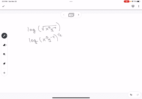 Use the properties of logarithms to expand the logarithm as...