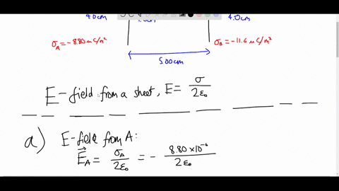 two-very-large-parallel-sheets-are-500-cm-apart-sheet-a-carries-a-uniform-surface-charge-density-of-880-space-mucm2-and-sheet-b-which-is-to-the-right-of-a-carries-a-uniform-charge-density-of-116-space