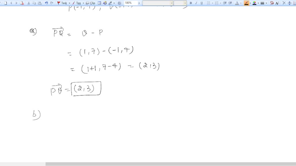 Consider points P(-1, 4), Q(1, 7), and R(-2, 9). (a) Determine vector ...