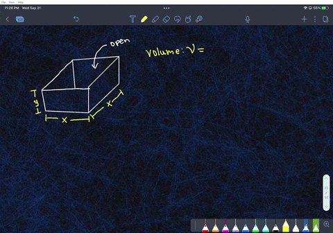 the-figure-to-the-right-shows-an-open-box-with-square-base-the-box-is-to-have-volume-of-cubic-feet-express-the-amount-of-material-needed-to-construct-the-box-as-a-function-of-the-length-of-a-62034