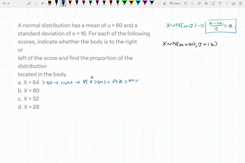 a-normal-distribution-has-a-mean-of-u-60-and-a-standard-deviation-of-o-16-for-each-of-the-following-scores-indicate-whether-the-body-is-to-the-right-or-left-of-the-score-and-find-the-proport-03851