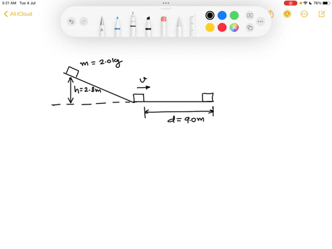 the-20-kg-block-in-the-figure-slides-down-a-frictionless-curved-ramp-starting-from-rest-at-a-height-of-h-280-m-the-block-then-slides-d-900-m-on-a-rough-horizontal-surface-before-coming-to-re-23689