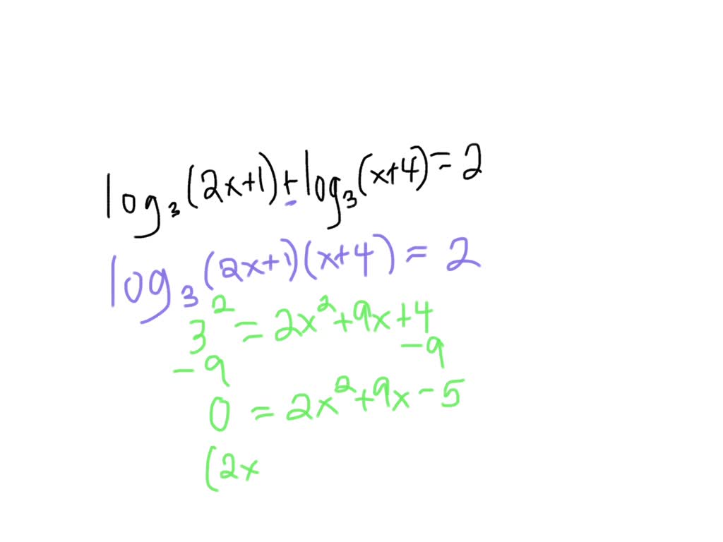 SOLVED: List the potential solutions to 2log x − log3 = log3 from least ...