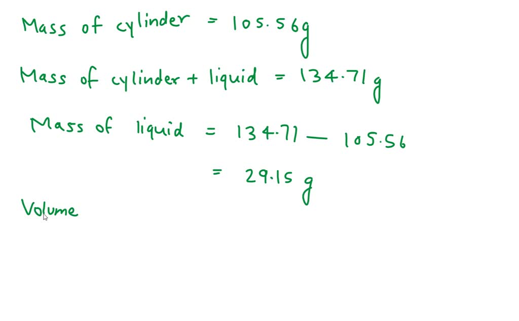 SOLVED A graduated cylinder with a mass of 105.56 g has 45.4 mL of a