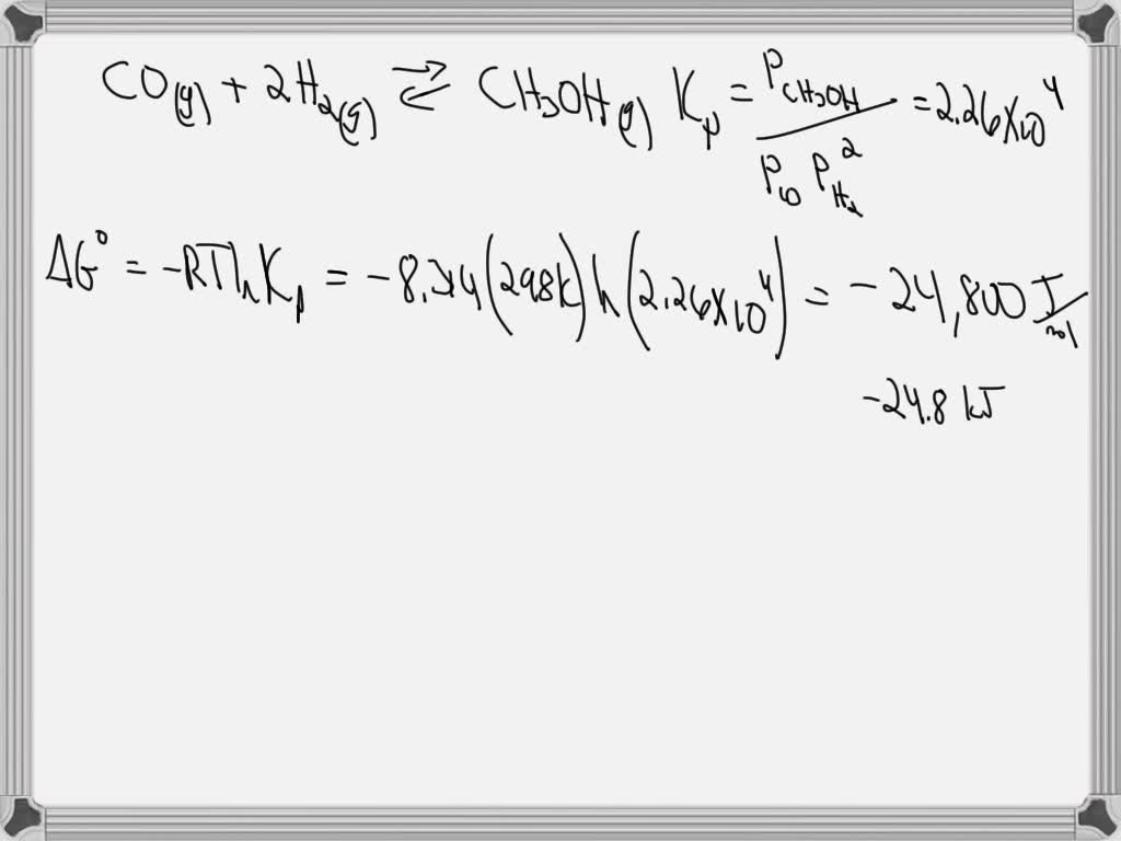 SOLVED: Consider the following reaction: CO(g)+2H2(g)⇌CH3OH(g) Kp=2.26× ...
