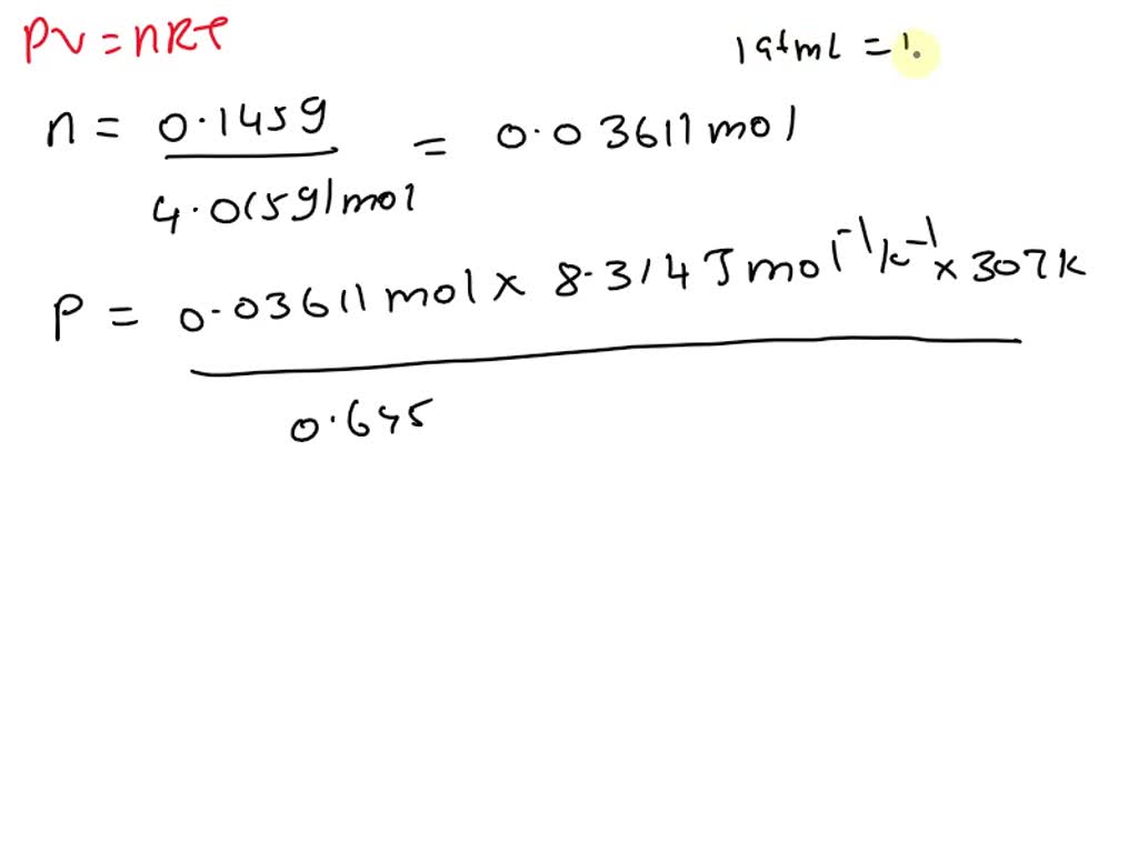 Solved Determine The Pressure In Mmhg Of A G Sample Of Helium Gas In A Ml Container