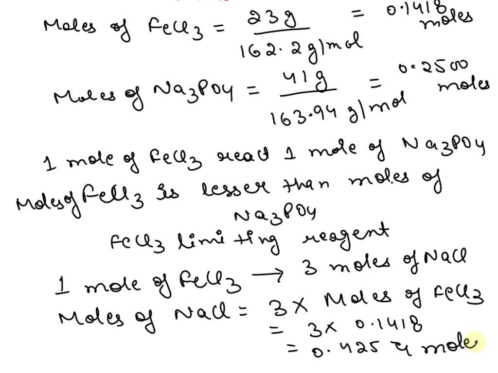 SOLVED If 23 grams of iron (III) chloride reacts with 41 grams of