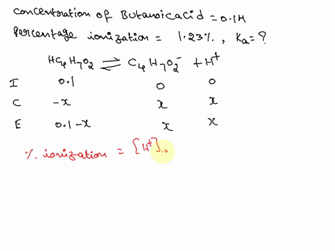 the-odor-of-spoiled-butter-is-due-in-part-to-butanoic-acid-which-results-from-the-chemical-breakdown-of-butter-fat-a-0100-m-solution-of-butanoic-acid-is-123-ionized-calculate-the-value-of-ka-69602