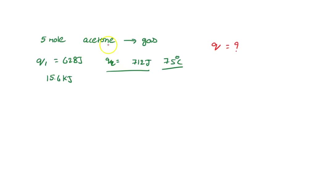 A 5mole sample of liquid acetone is converted to a gas at 75.0Â°C. If