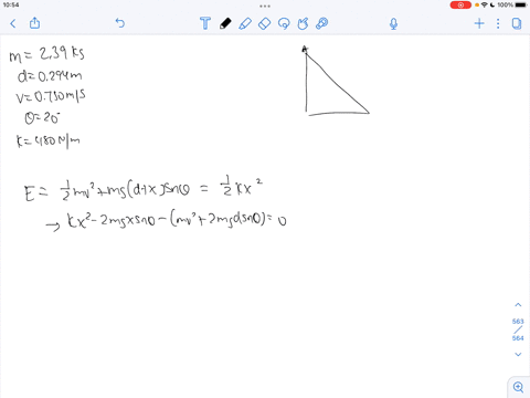 a-spring-is-attached-to-an-inclined-plane-as-shown-in-the-figure-a-block-of-mass-m-239-kg-is-placed-on-the-incline-at-a-distance-d-0294-m-along-the-incline-from-the-end-of-the-spring-the-blo-62823