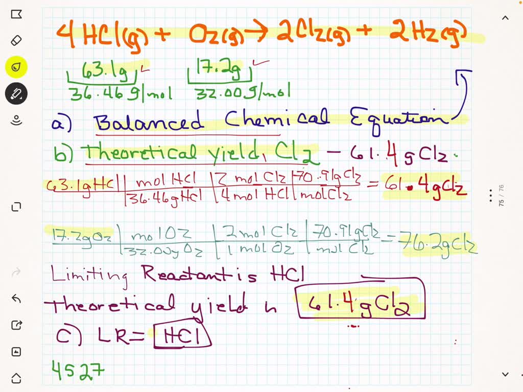SOLVED A) For the following reaction, 3.26 grams of chlorine gas are