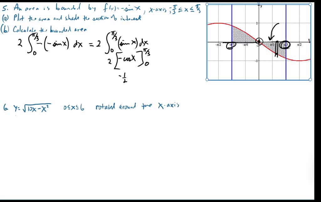 SOLVED: An area is bounded by the function f(c) = sin(c), the x-axis ...