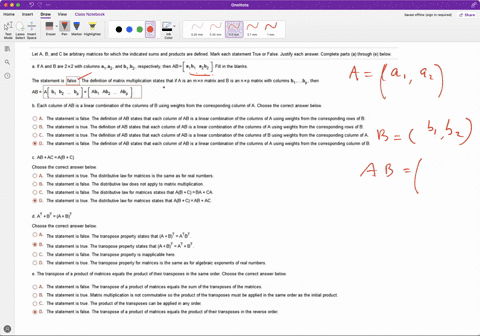 let-a-b-ad-c-be-arbitrary-matrices-for-which-the-indicated-sums-ad-products-are-defined-mark-each-statement-true-or-false-justify-each-answer-complete-parts-a-through-below-ifa-and-b-are-2x2-86278