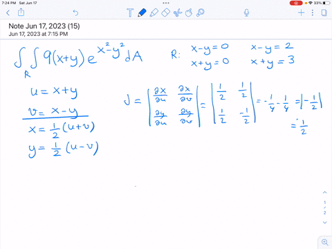 evaluate-the-integral-by-making-an-appropriate-change-of-variables-f-9x-y-e-y2-da-where-r-is-the-rectangle-enclosed-by-the-lines-x-y-0-x-y-2-xy-0-and-x-y-3-21788