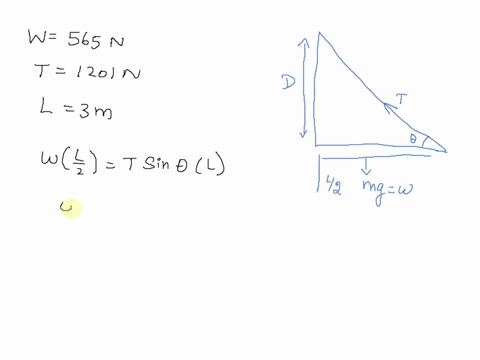 in-the-figure-a-uniform-beam-of-weight-565-n-and-length-30-m-is-suspended-horizontally-on-the-left-it-is-hinged-to-a-wall-on-the-right-it-is-supported-by-a-icable-bolted-to-the-wall-at-fidta-93973