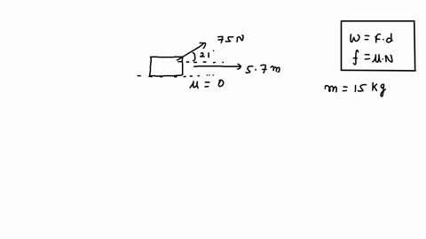 a-150-kg-block-is-dragged-over-a-rough-horizontal-surface-by-a-75-n-force-acting-at-21-above-the-horizontal-the-block-is-displaced-57-m-and-the-coefficient-of-kinetic-friction-is-0150-enter-your-answe