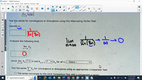 consider-the-following-series-test-the-series-for-convergence-or-divergence-using-the-alternating-series-test-identify-b-evaluate-the-following-limit-limb-since-lim-bo-and-bfor-all-nselec-a-90012