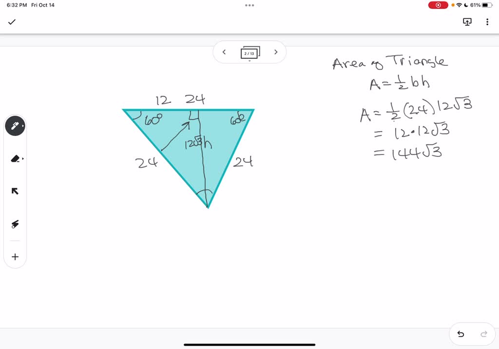 SOLVED: 13 A triangular stage has three sides that are each 24 meters ...