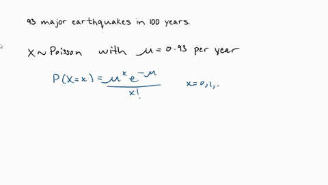 for-the-last-100-years-there-were-93-major-earthquakes-at-least-6-on-the-richter-scale-in-the-world-ausing-the-poisson-distribution-find-the-probability-in-a-given-year-there-were-no-earthqu-16173