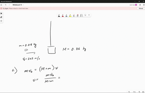 the-ballistic-pendulum-is-a-simple-devicethe-pendulum-part-consists-of-a-wooden-block-which-has-a-mass-of-860-grams-hanging-from-a-string-the-block-is-initially-at-rest-however-a-bullet-with-71786