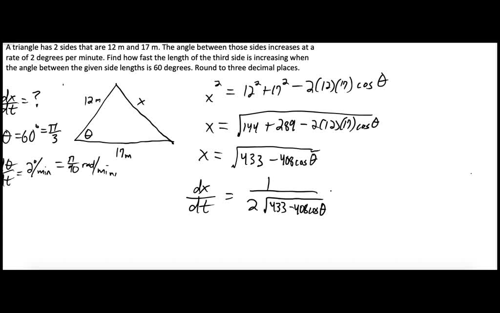 SOLVED: Two sides of a triangle have lengths 12 m and 17 m. The angle ...