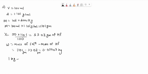 a-an-aqueous-solution-is-300-hydrofluoric-acid-hf-molar-mass-2001-gmol-by-weight-if-the-density-of-a-300-hf-solution-in-water-is-1101-gml-what-is-the-molality-of-the-solution-to-3-significan-62277