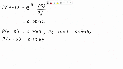 2-let-x-have-a-poisson-distribution-with-mean-of-5-find-a-p-2-x-5-b-p-x-2-3-c-p-x-3-31779