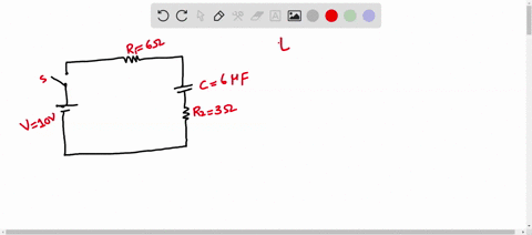 in-the-circuit-shown-the-capacitor-is-initially-uncharged-and-v-10-v-at-time-0switch-is-closed-if-r-denotes-the-time-constant-what-is-the-approximate-current-through-the-q-resistor-when-t-02-51767