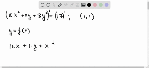 use-implicit-differentiation-to-find-an-equation-of-the-tangent-line-to-the-curve-at-the-given-point-8x2-xy-8y2-17-1-1-ellipse-97376
